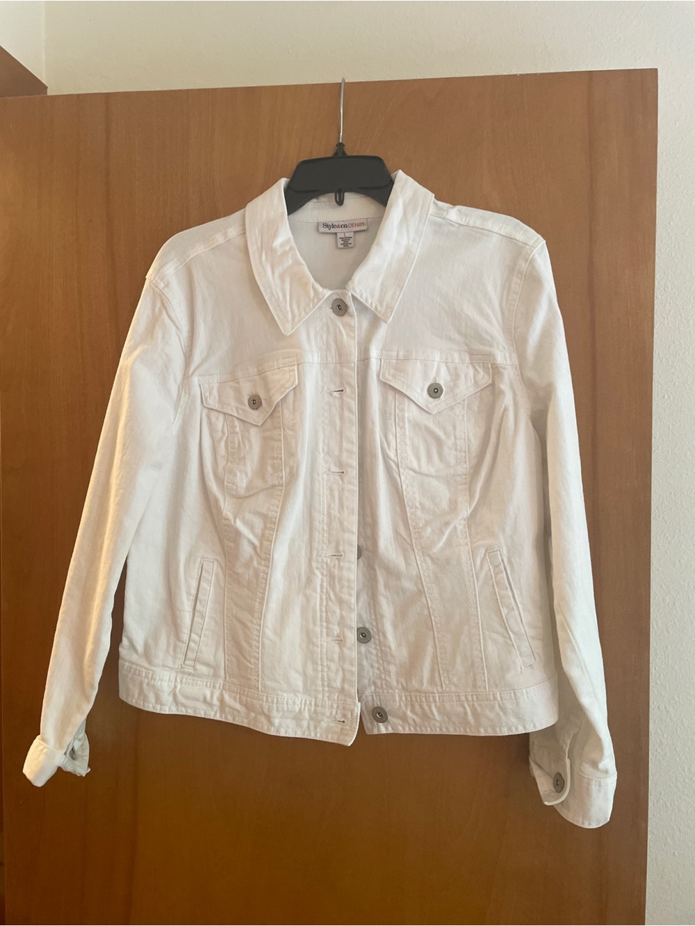 Style & Co. White Women's Denim Jacket with Button Front